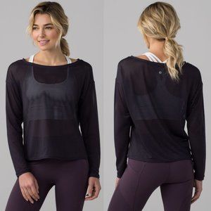 Lululemon Dark Purple Mesh Striped Lean In Long Sleeve